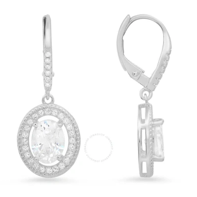 Kylie Harper Sterling Silver Twisted Rope Cubic Zirconia  Cz Halo Leverback Earrings In Silver-tone