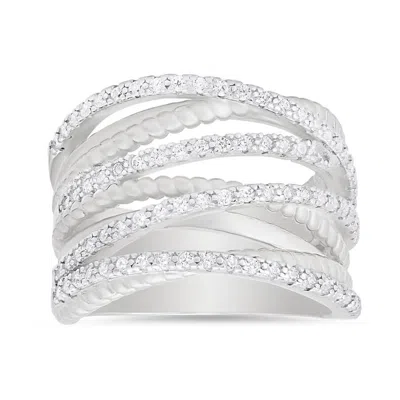 Kylie Harper Sterling Silver Twisted Rope Cz Highway Statement Ring