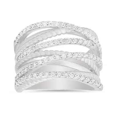 Kylie Harper Sterling Silver Twisted Rope Cz Highway Statement Ring In ["silver Tone"]