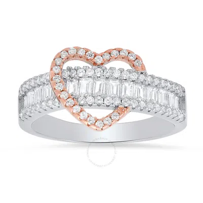 Kylie Harper Sterling Silver Two-tone Baguette Heart Cubic Zirconia  Cz Ring In Silver Tone