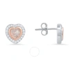 Kylie Harper Sterling Silver Two-tone Cubic Zirconia  Cz Heart Halo Stud Earrings In Two-tone