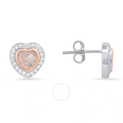 Kylie Harper Sterling Silver Two-tone Cubic Zirconia  Cz Heart Halo Stud Earrings