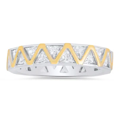 Kylie Harper Sterling Silver Two-tone Trillion-cut Cz Eternity Band Ring In Metallic