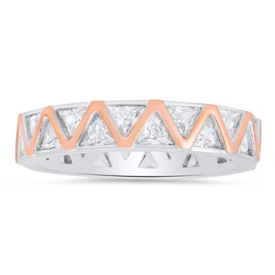 Kylie Harper Sterling Silver Two-tone Trillion-cut Cz Eternity Band Ring In White