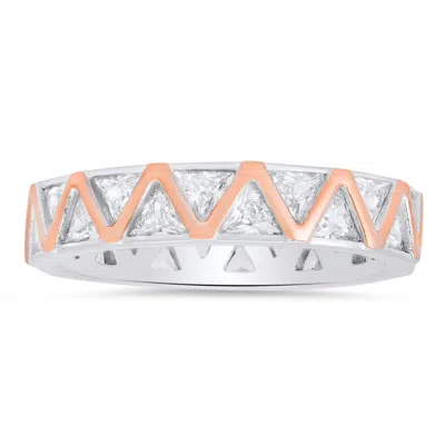 Kylie Harper Sterling Silver Two-tone Trillion-cut Cz Eternity Band Ring In ["two Tone"]
