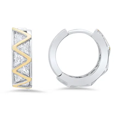 Kylie Harper Sterling Silver Two-tone Trillion-cut Cz Hoop Earrings