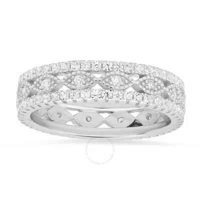 Kylie Harper Sterling Silver Vintage Cubic Zirconia  Cz Eternity Band Ring In Silver Tone