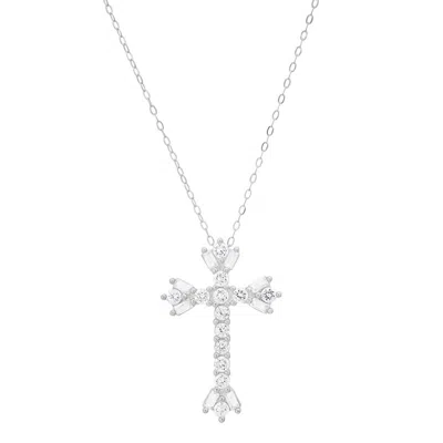 Kylie Harper Sterling Silver Vintage Floral Cz Cross Pendant