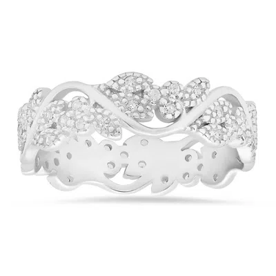 Kylie Harper Sterling Silver Vintage Floral Cz Eternity Band Ring In Metallic