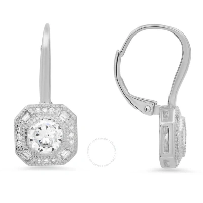 Kylie Harper Sterling Silver Vintage Halo Cubic Zirconia  Cz Leverback Earrings In Silver-tone