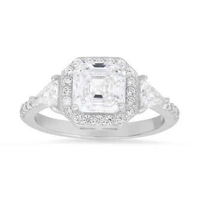 Kylie Harper Women's Asscher-cut Diamond Cz Halo Ring In Sterling Silver In Red