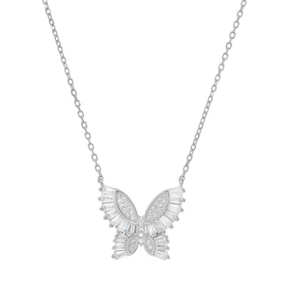 Kylie Harper Women's Baguette Diamond Cz Butterfly Necklace In Sterling Silver In Metallic
