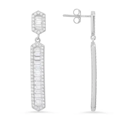 Kylie Harper Women's Baguette Diamond Cz Dangling Bar Earrings In Sterling Silver In Metallic
