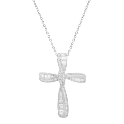 Kylie Harper Women's Baguette Twist Diamond Cz Cross Pendant In Sterling Silver In Metallic