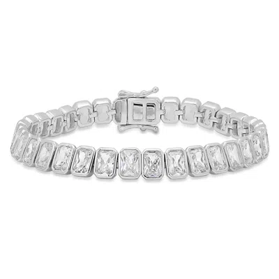 Kylie Harper Women's Bezel-set Emerald-cut Diamond Cz Tennis Bracelet In Sterling Silver