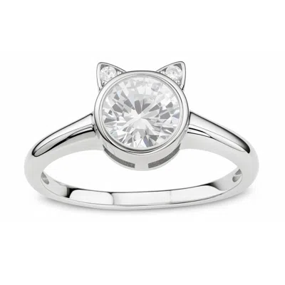 Kylie Harper Women's Bezel-set Diamond Cz Kitty Cat Ring In Sterling Silver