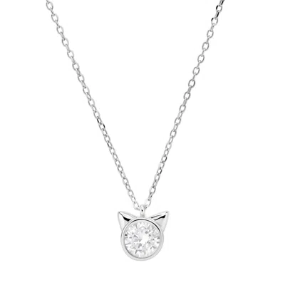 Kylie Harper Women's Bezel-set Kitty Cat Diamond Cz Pendant Necklace In Sterling Silver