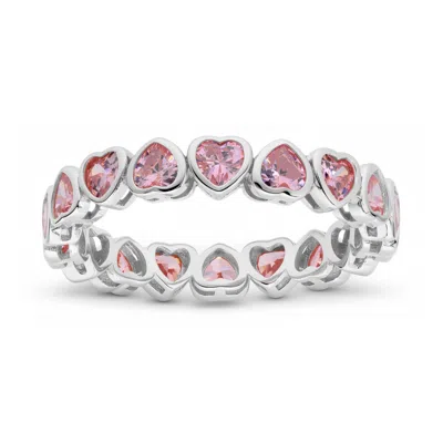 Kylie Harper Women's Bezel-set Pink Heart Eternity Band Ring In Sterling Silver