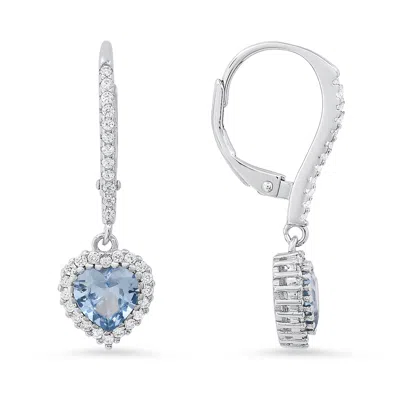 Kylie Harper Women's Blue March Aquamarine Birthstone Heart-cut Halo Leverback Earrings In Sterling Silver In Pattern