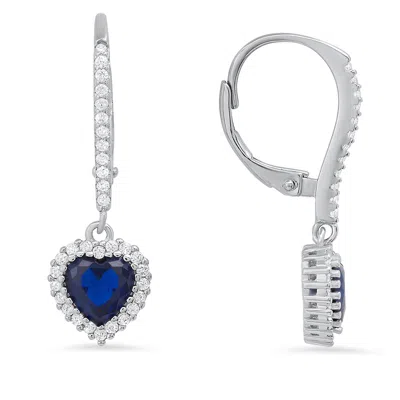 Kylie Harper Women's Blue / Silver September Sapphire Birthstone Heart-cut Halo Leverback Earrings In Sterling Si In Blue/silver