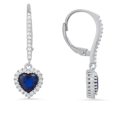 Kylie Harper Women's Blue / Silver September Sapphire Birthstone Heart-cut Halo Leverback Earrings In Sterling Si In Multi