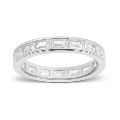 Kylie Harper Women's Channel-set Baguette Diamond Cz Eternity Band Ring In Sterling Silver