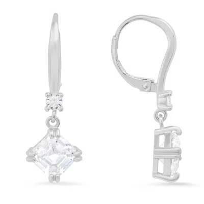Kylie Harper Women's Dangling Asscher Cut Diamond Cz Earrings In Sterling Silver In White