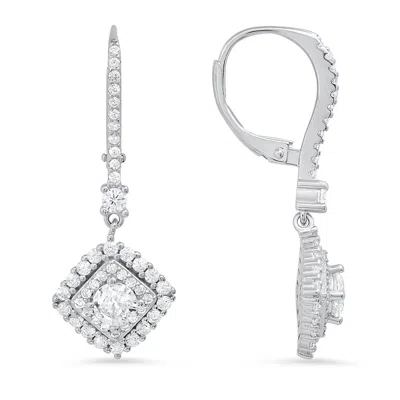 Kylie Harper Women's Dangling Diamond Cz Halo Leverback Earrings In Sterling Silver