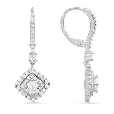 Kylie Harper Women's Dangling Diamond Cz Halo Leverback Earrings In Sterling Silver In Metallic