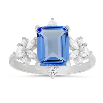 Kylie Harper Women's Deep Aquamarine Emerald-cut Ring In Sterling Silver