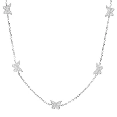 Kylie Harper Women's Diamond Cz Butterfly Station Necklace In Sterling Silver