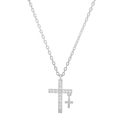 Kylie Harper Women's Diamond Cz Double Cross Pendant Necklace In Sterling Silver