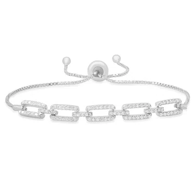 Kylie Harper Women's Diamond Cz Paperclip Adjustable Bracelet In Sterling Silver