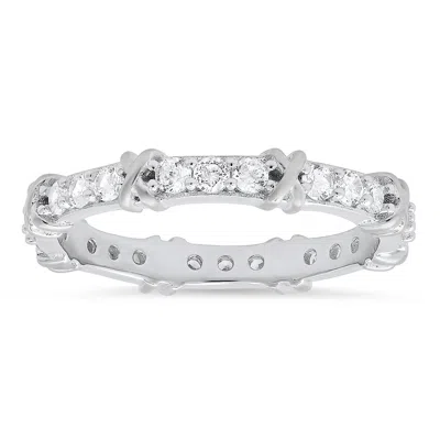 Kylie Harper Women's Diamond Cz "x" Stackable Eternity Band Ring In Sterling Silver