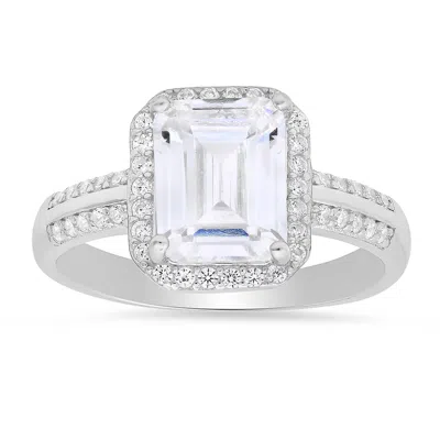Kylie Harper Women's Emerald-cut Diamond Cz Halo Ring In Sterling Silver In White