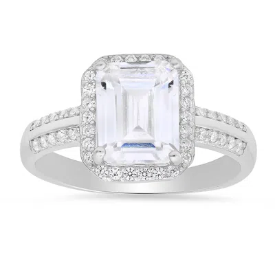 Kylie Harper Women's Emerald-cut Diamond Cz Halo Ring In Sterling Silver