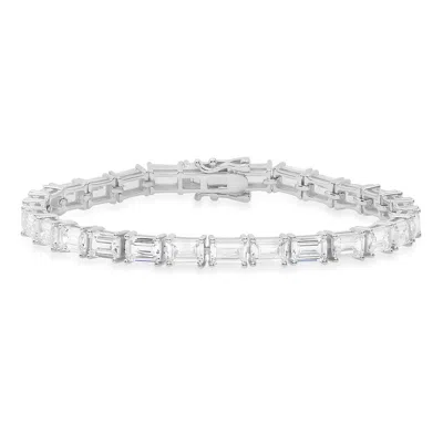 Kylie Harper Women's Emerald Cut Diamond Cz Tennis Bracelet In Sterling Silver In Metallic