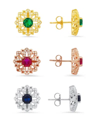 Kylie Harper Women's Floral Sapphire Stud Earring In Sterling Silver In Gold