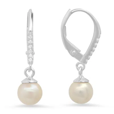 Kylie Harper Women's Genuine Pearl & Diamond Cz Dangling Leverback Earrings In Sterling Silver In White