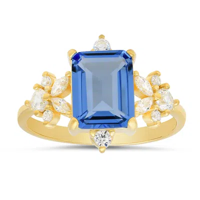 Kylie Harper Women's Gold Aquamarine Emerald-cut Ring In Sterling Silver