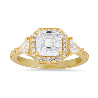 Kylie Harper Women's Gold Asscher-cut Diamond Cz Halo Ring In Pattern