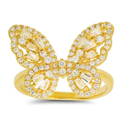 Kylie Harper Women's Gold Baguette Diamond Cz Butterfly Ring