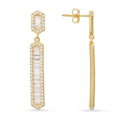 Kylie Harper Women's Gold Baguette Diamond Cz Dangling Bar Earrings
