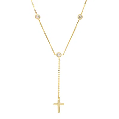 Kylie Harper Women's Gold Bezel-set Diamond Cz Cross Y Necklace