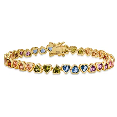 Kylie Harper Women's Gold Bezel-set Multi Color Heart Tennis Bracelet