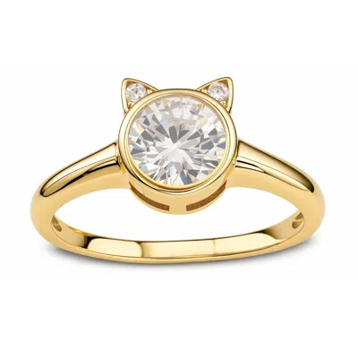 Kylie Harper Women's Gold Bezel-set Diamond Cz Kitty Cat Ring