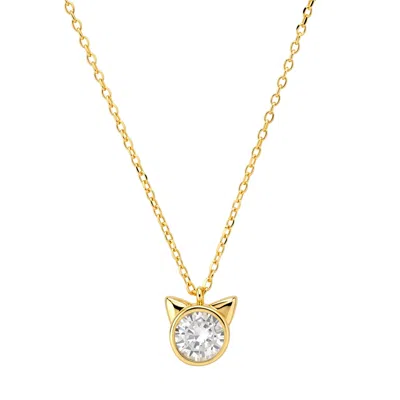 Kylie Harper Women's Gold Bezel-set Kitty Cat Diamond Cz Pendant Necklace