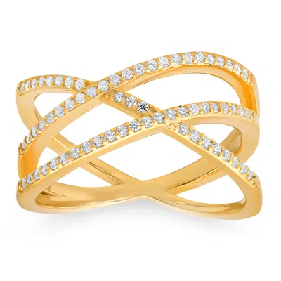 Kylie Harper Women's Gold Criss-cross Diamond Cz Ring