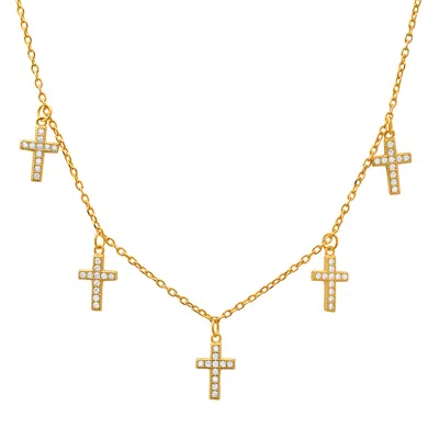 Kylie Harper Women's Gold Dangling Diamond Cz Cross Charm Necklace