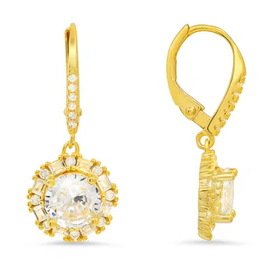 Kylie Harper Women's Gold Dangling Round Cut Halo Diamond Cz Leverback Earrings
